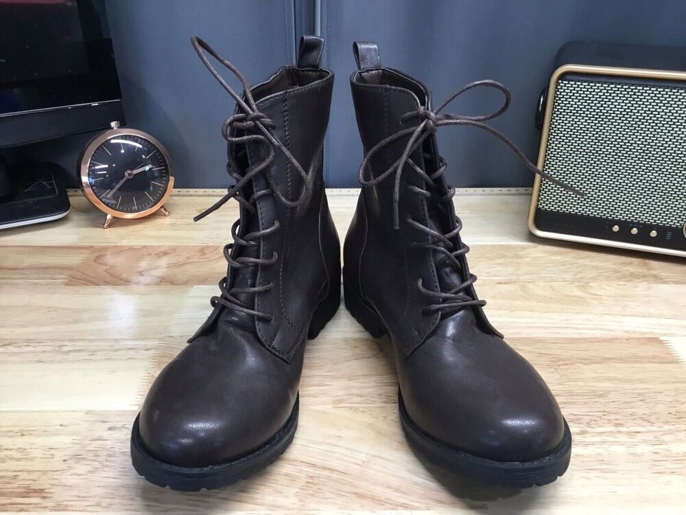 Catherine Malandrino | Women’s Size 7 Brown Faux Leather Lace Combat Boot Booney